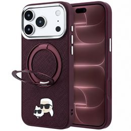 Karl Lagerfeld Leather Ring Stand 360 KC Pin MagSafe ümbris iPhone 17 Pro Max / 18 Pro Max – burgundia