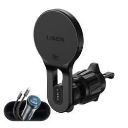 Lisen Magnetische KFZ-Halterung für Lüftungsgitter mit kabelloser Ladestation W704 Pro - USB-C - 25 W - Qi2.2 - Schwarz