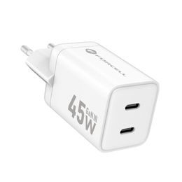 Forcell F-Energy adaptér Mini GaN III, 2x USB-C, PD, QC4.0, 45W, bílý