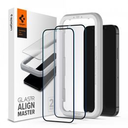 Spigen Full Cover Glass ALM Glas.TR 2 Stück mit Applikator, Displayschutz, iPhone 12 / 12 Pro, schwarz