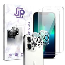 Pachet JP Combo, Set 2 sticle securizate și 2 protecții pentru cameră, iPhone 13 Pro