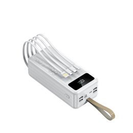Powerbank 50 000 mAh, PD66W, 2.1A, 4 zintegrowane kable + światło LED, biały