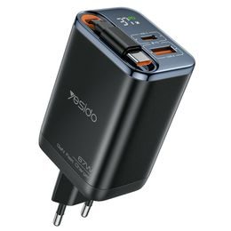 Yesido YC100 USB Ladegerät USB-C & USB-A mit GaN-Technologie 67W + USB-C Kabel 65cm - Schwarz