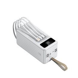 Powerbank 60.000 mAh, PD66W, 2,1A, 4 integrierte Kabel + LED-Licht, weiß