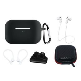Szilikon tok készlet AirPods Pro 1/2 készülékhez tokkal, fülkampóval, nyakpánttal, óraszíj tartóval és karabinerrel, fekete