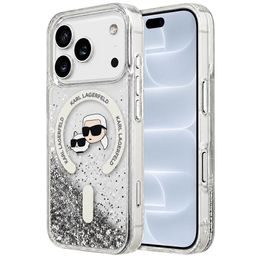 Karl Lagerfeld Liquid Glitter KC Heads MagSafe ümbris iPhone 17 Pro Max / 18 Pro Max – läbipaistev