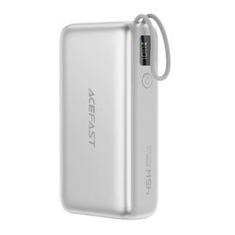 Acefast Powerbank M34 20.000 mAh mit ausziehbarem USB-C Kabel - PD 45W Schnellladung - Silber