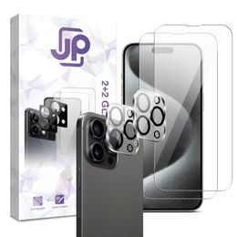 JP Combo pack, Sada 2 tvrzených skel a 2 sklíček na fotoaparát, iPhone 15 Pro Max
