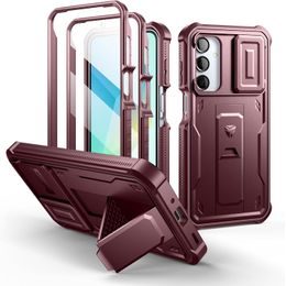 Samsung Galaxy A37 Hoesje - Dexnor 360 Schokbestendig - met Kickstand & Camera Cover - Wijnrood