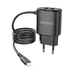 Dudao Lightning töltő 2 USB porttal, 12W, fekete színű