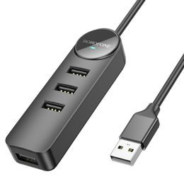 Borofone DH5 Erudite adaptér 4v1, USB na 4x USB 2.0, 1,2 m, černý