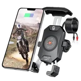Držák na řídítka motocyklu s bezdrátovým nabíjením, černý