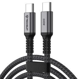 Techsuit Premium datu kabelis TitanSync Pro (CX2) USB-C uz USB-C, PD 240 W, 1 m – pelēks (2)