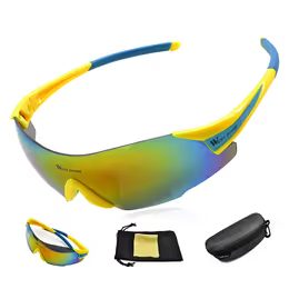West Biking Fahrradbrille Windproof UV400 - Polarisierte Sportbrille für Radfahren MTB - Gelb-Blau