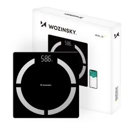 Wozinsky WIWL-30 Smarte Bluetooth Körperwaage mit 12 Körperanalyse-Funktionen und LED-Display - Schwarz