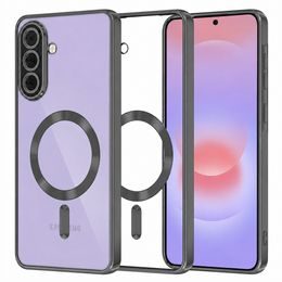 Techsuit Luxury Crystal MagSafe Hülle für Samsung Galaxy A37 5G - Durchsichtige Schutzhülle mit Magnetring - Schwarz
