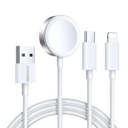 Joyroom S-IW008 Töltőkábel 3 az 1-ben, USB az Apple Watch-hoz, USB-C, Lightning, 3,5 W, 1,2 m, fehér