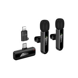 Hoco L20A Bezprzewodowy zestaw mikrofonów Lightning / USB-C, czarny