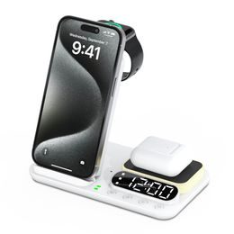 FoldCharge Clock 5 Pro Αναδιπλούμενος 5 σε 1 ασύρματος σταθμός φόρτισης με ρολόι και φωτιστικό νυκτός, λευκό