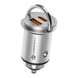 Forcell F-Energy Mini φορτιστής αυτοκινήτου USB-C + USB A, QC 3.0 20W, ασημί