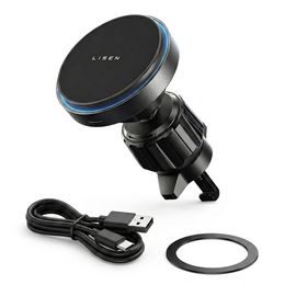 Lisen Magnetische KFZ-Halterung mit kabellosem Laden für Smartphone - 15W Wireless Charging - Schwarz