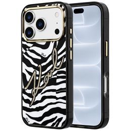 iPhone 17 Pro / 18 Pro ümbris – Karl Lagerfeld HC MagSafe IML Signature Zebra Glitter Gold – must