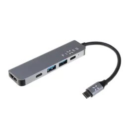 Alumínium USB-C elosztó FIXED HUB Mini, 5 port, notebookokhoz és táblagépekhez, szürke