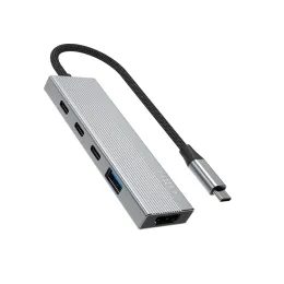 Alumínium USB-C elosztó FIXED HUB Core, 5 port, notebookokhoz és tabletekhez, 100W, PD 3.0, űrszürke