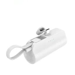 Powerbank PlugOn USB-C mit Lightning-Kabel, 5000 mAh, QC, weiß