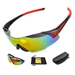 West Biking Fahrradbrille Windproof UV400 - Polarisierte Sportbrille für Radfahren MTB - Schwarz-Rot