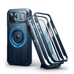 Dexnor MagSafe 360 Kickstand Camprotector Hülle iPhone 15, blau
