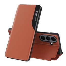 Eco Leather View Case Schutzhülle für Samsung Galaxy S26 - Flip Case mit Standfunktion - Orange