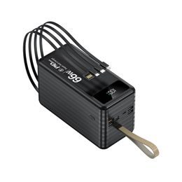 Powerbank 100 000 mAh, PD66W, 2.1A, 4 beépített kábel + LED fény, fekete