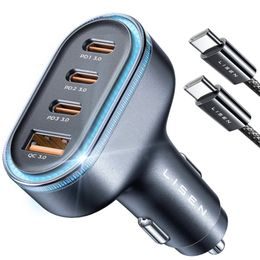 Lisen Nabíječka do auta s USB-C kabelem, USB, 3× USB-C, 101 W, 12 V–24 V, černá
