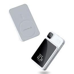 Techsuit vezeték nélküli Powerbank MagSafe PB-WM1, 2x USB-C, USB, digitális kijelzővel, 22,5 W, 10000 mAh, fehér