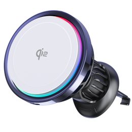 Ψύκτρα MagSafe Qi2 ασύρματης φόρτισης για αεραγωγούς αυτοκινήτου, με προαιρετικό RGB φωτισμό, 15W, κυκλική, λευκή