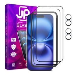 JP Full Pack Tvrzených skel, 2x 3D sklo s aplikátorem + 2x sklo na čočku, iPhone 16 Plus