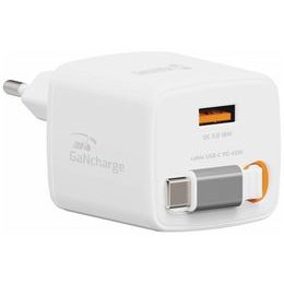Swissten SlideCharge adapter sissetõmmatava USB-C kaabliga GaN 45W 1x USB-A 18W – valge