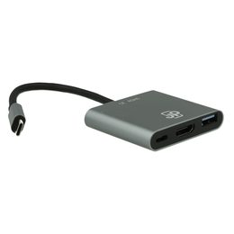 JP Hub 3v1, USB-C na USB 3.0 / HDMI / USB-C PD, siva