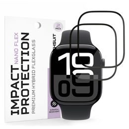 Techsuit Nano Flex Displayschutzfolie für Apple Watch 10 / 11 46mm - PMMA Schutzfolie - 2 Stück - Schwarz