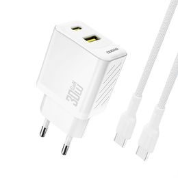 Dudao A27TCEU polnilnik USB-A + USB-C s USB-C kablom, PD 30W GaN, bela