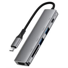 Acefast 6in1 USB-C Hub Adapter (J18) - 2x USB 3.0, USB-C PD 90W, HDMI 4K, SD/TF Kartenleser, Plug & Play - Grau
