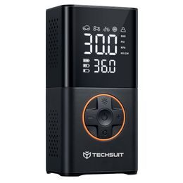 Techsuit (AI1) Kabelloser Kompressor GoInflate mit LED-Taschenlampe - 4000 mAh Akku - Digitaler Luftkompressor für Auto, Motorrad, Fahrrad - 150 PSI - Schwarz