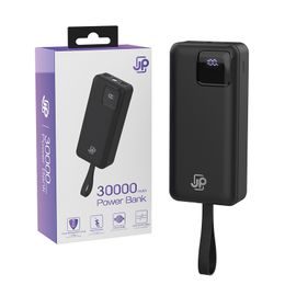JP Powerbank 2 beépített kábellel, 30000mAh, USB-C + Lightning, LED világítással, PD 22,5W, fekete színű