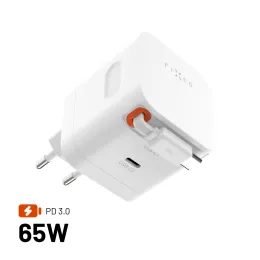 FIXED GaN hálózati töltő, 2x USB-C, PD 3.0, 65W önbehúzódó kábellel, fehér