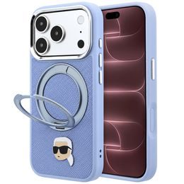 Karl Lagerfeld Leather Ring Stand 360 K Pin MagSafe ümbris iPhone 17 Pro Max / 18 Pro Max – sinine