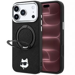 Karl Lagerfeld Leather Ring Stand 360 KC Pin MagSafe ümbris iPhone 17 Pro Max / 18 Pro Max – must