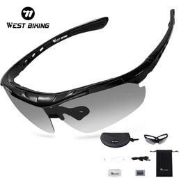 West Biking Polarisierte Sportbrille für Radfahren - UV-Schutz Fahrradbrille mit photochromatischen Gläsern - Schwarz