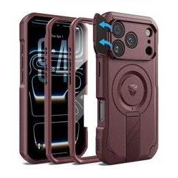 Dexnor MagSafe 360 Kickstand Case für iPhone 17 Pro / 18 Pro mit Kameraschutz und Ständer - Weinrot