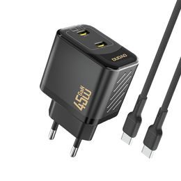 Dudao A28PCEU polnilnik 2x USB-C + kabel USB-C - USB-C, PD 45W GaN, črna